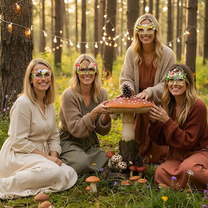 Pajean 36 Pcs Enchanted Forest Party Decorations Mushroom Themed Eyeglasses Wild Mushrooms Paper Glasses Photo Booth Props Frame Favors for Woodland Shower Birthday Party Decor Supplies