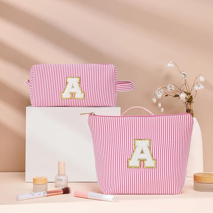 Teacher Christmas Gifts for Women - Teacher Appreciation Gifts, 2025 Xmas Birthday Gift for Teachers, Initial Makeup Bag for Teachers, Blue Letter A