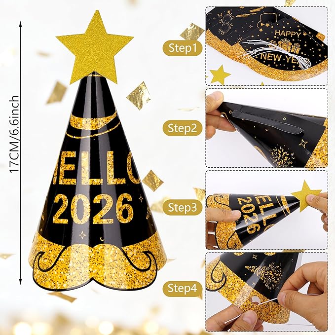 24pcs 2026 New Year Eve Party Supplies New Years Decorations Kit Incliuding Happy Next Year Headband News Year Eyeglasses Noise Makers Necklace for New Years Party
