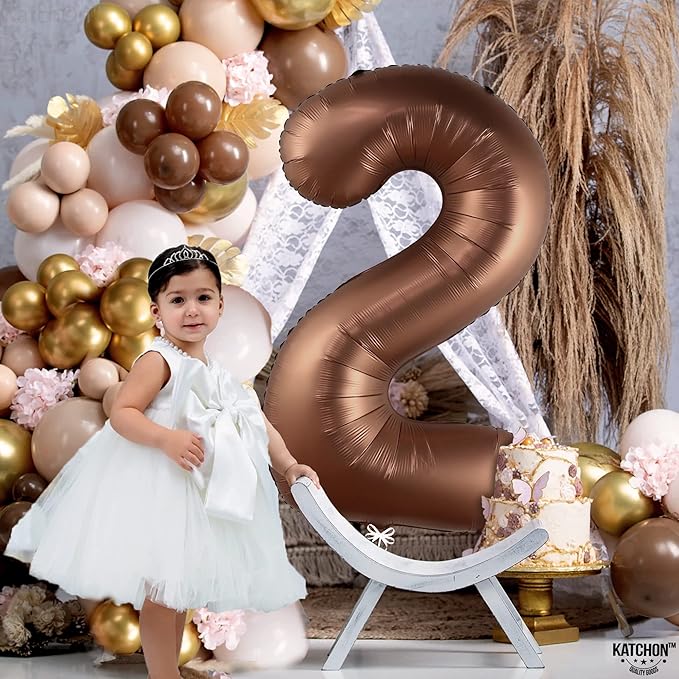 KatchOn, Giant Coffee Brown 2 Balloon Number - 40 Inch | Brown 2 Birthday Balloon, 2nd Birthday Decorations for Boy | Safari Theme Party Decorations | 2nd Birthday Party Supplies