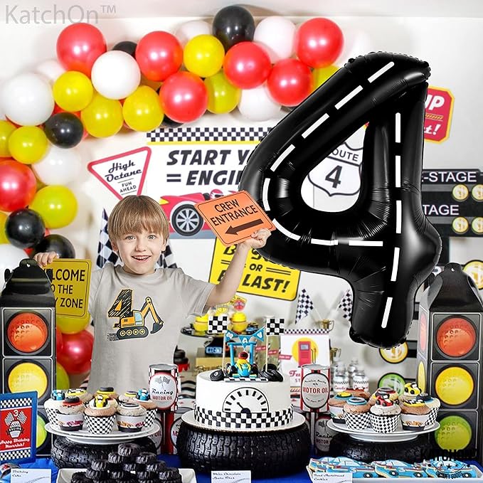 KatchOn, Giant, Construction Balloons - 40 Inch, Construction 4 Balloon | Construction Party Balloons, 4th Birthday Decoration Boy | Race Car Birthday Balloons, Race Car Birthday Party Decorations