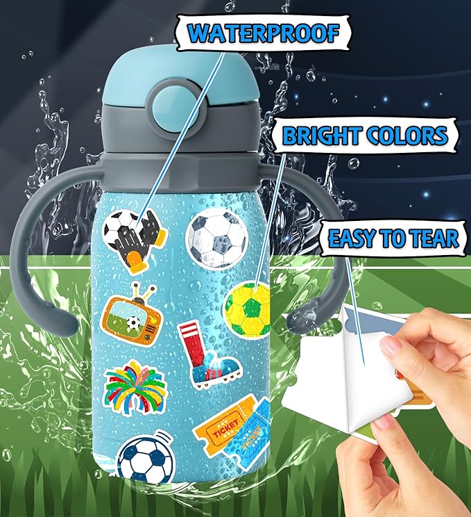 Soccer Stickers - Soccer Party Favors - World Cup Football Stickers, Vinyl Waterproof Sports Stickers Soccer Goodie Bags Stuff Scrapbook Gifts for Boys Girls