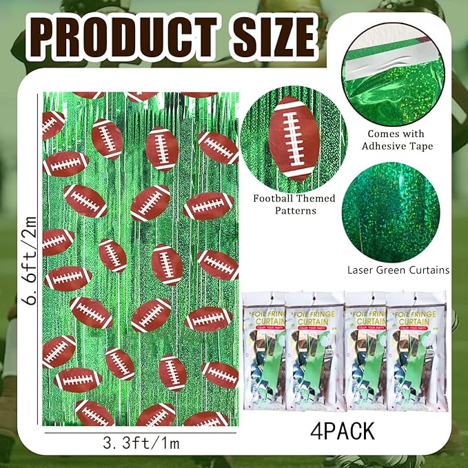 MYUPDALIN 4 Pack Football Party Decorations Football Birthday Decorations Foil Fringe Curtain Backdrop Decorations Photo Props