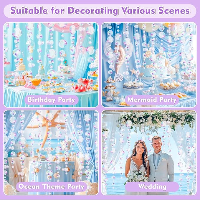 Transparent Bubble Garlands - Colored Bubble Decorations Mermaid Birthday Decorations Hanging Streamer Under The Sea Ocean Garland for Birthday Baptism Wedding Room Wall Decor Party Supplies