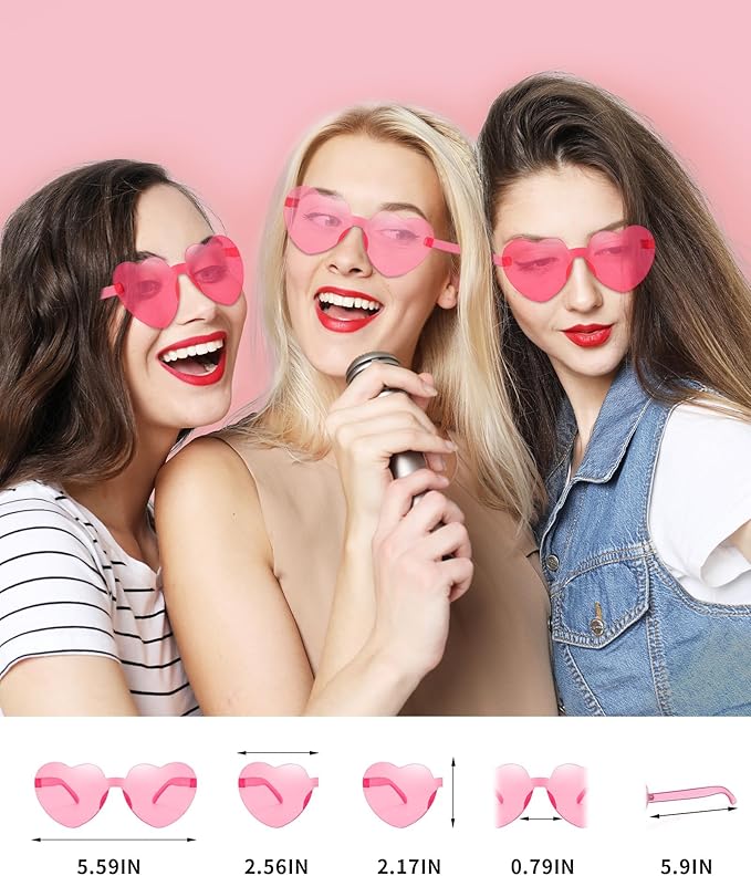 20 Pairs Heart Sunglasses for Women Bulk Transparent Pink Heart Shaped Sunglasses Bachelorette Party Glasses Fun Glasses for Party Favor to Add A Splash of Fun(20Pcs Pink+Rose Red)