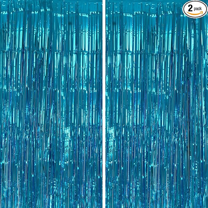 2 Pack Foil Fringe Backdrop - Blue Shiny Tinsel Curtains for Party Decoration/Photo Booth Props - 3.3x6.6 FT Metallic Foil Backdrop for Birthday, Wedding, Graduation, Christmas.