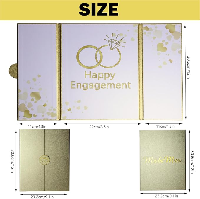 Large Engagement Card Engagement Gifts for Couple, Engagements Party Decorations, Happy Engagements Guest Book Alternative Decorations Party Supplies (Gold)