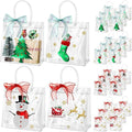 Henoyso 24 Pcs Christmas Clear Gift Bags Plastic Candy Treat Goodie Bags Red Foil Santa PVC Wrap Totes with Handles and Ribbon Xmas Party Favors (Red and Green,7.8 x 7.8 x 3.1 Inch)
