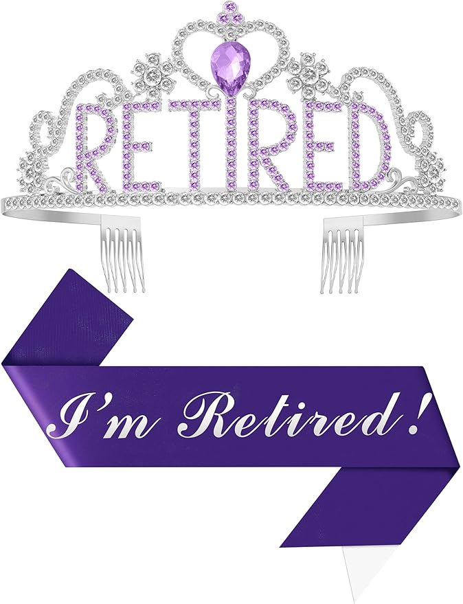 Retirement Party Decorations with Tiara and Sash for Women, Happy Retired Crown and Sash for Gift
