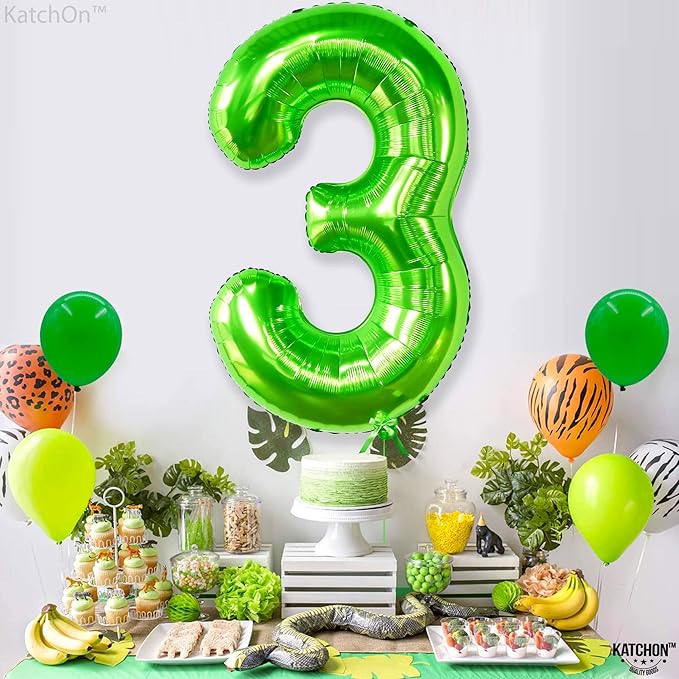 KatchOn, Light Green Number 3 Balloon - 40 Inch | Green 3 Balloon Number for Three Rex Birthday Decorations Boy | 3rd Anniversary Decorations | Green Party Decoration