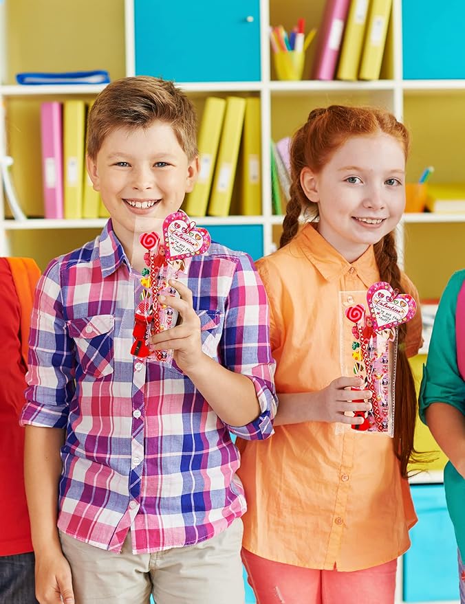 Valentine Gifts for Kids School, 28 Packs Stationery Set from Teachers to Students, Valentines Kids Gift Set Cards with Stickers, Pencils, Erasers, Valentine's Day Classroom Exchange Party Favor Toy