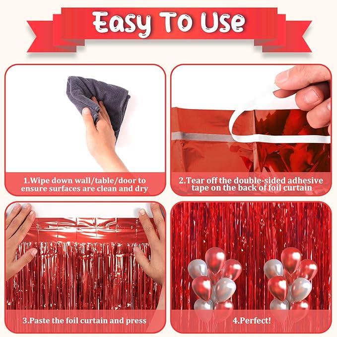 3.3 x 6.6 ft Foil Fringe Backdrop Curtains, Tinsel Streamers Party Decorations, Fringe Backdrop for Birthday, Baby Shower, Gender Reveal, Graduation (3, Red)