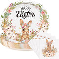 50Pcs Easter Paper Plates and Napkins Set Serve 25 Guests 10" x 12.5" Large Oval Plates and 6.5'' Napkins, Disposable Heavy Duty Easter Tableware Set Plate Bunny Egg Dinnerware Party Supplies