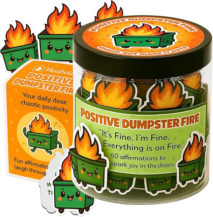 60 Positive Dumpster Fire Cards Jar, Easter Basket Stuffers for Teens, Emotional Dumpster Fire Desk Accessories, Affirmation Cards for Women, Teens Girl, Coworker, Dumpster Fire Zen Garden