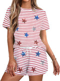 VILOVE 4th of July 2 Piece Sequin Outfits Women 250 Anniversary Usa Shirts and Short Sets Casual Patriotic Shirt Summer Set