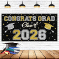 2026 Graduation Party Plastic Backdrop - 65" x 32.7" Congrats Grad Banner in Black, Large Class of 2026 Decorations, Photography & Grad Party Supplies