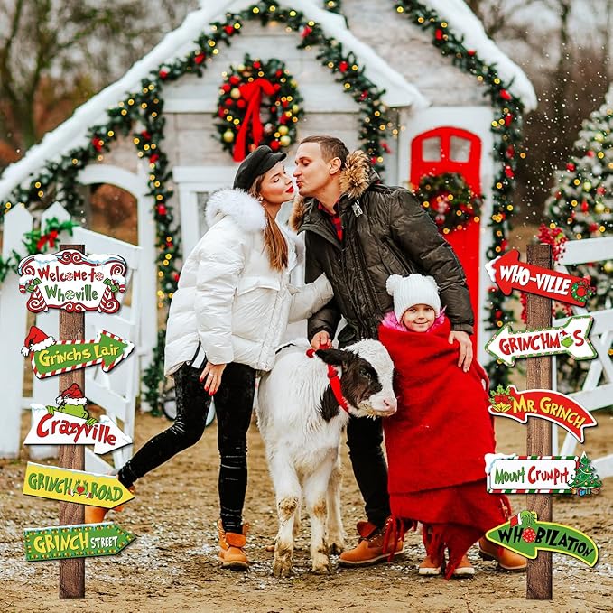20Pcs Christmas Decoration Greenchmas Yard Sign Greenchmas Outdoor Christmas Photo Proops Greench Arrow Yard Sign Outdoor for Xmas Party Supplies