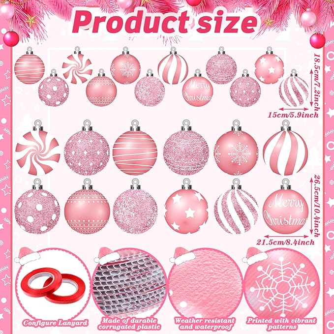 Huwena 24 Pcs Christmas Decorations Outdoor Christmas Hanging Ornaments Peppermint Candy Yard Signs Double Sided Lawn Decorations Peppermint Ornaments for Xmas(Pink)