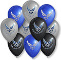U.S. Air Force Party Balloons - 10 pcs 12 in Latex balloons in Officially Licensed Air Force Logos - Metallic Silver, Blue & Black balloons with 2-color printing both sides Made in Italy -by Havercamp