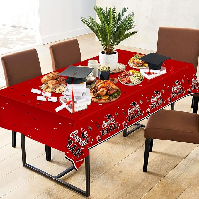 2 Pack Graduation Tablecloth - Congrats Grad Table Cloths, Plastic Disposable Rectangle Red Class of 2026 Table Cover for Graduation Tables Decorations Party Decor Supplies Favors,108 x 54 Inch