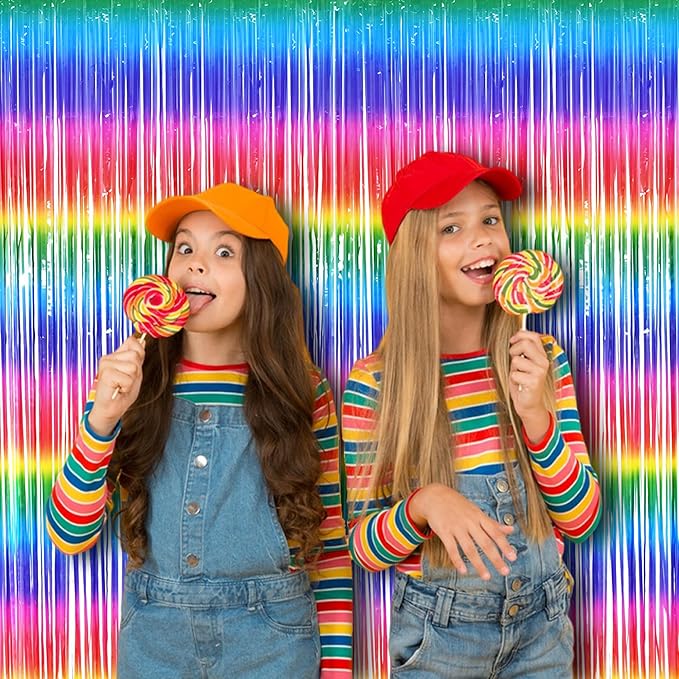 BRAVESHINE Tinsel Foil Curtains - 2 Pack Colorful Party Streamers Fringe Backdrop for Valentines/Easter/Doorway/80s/90s/Dance/Bachelorette/Engagement/Rainbows-theme/Candy/Birthdays Decorations