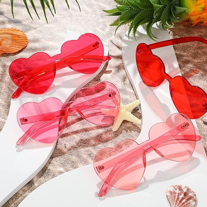 TOODOO 4 Pack Heart Shaped Sunglasses Rimless Candy Color Eyewear Galentine Valentines Accessories