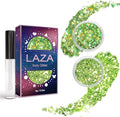 Laza 2 Jars St. Patrick’s Day Body Glitter Iridescent Chunky Sequins with Glitter Glue Women Eyeshadow Makeup Face Paint Festival Rave Outfits Hair Accessories Carnival Brat Party Costumes-Lime Summer