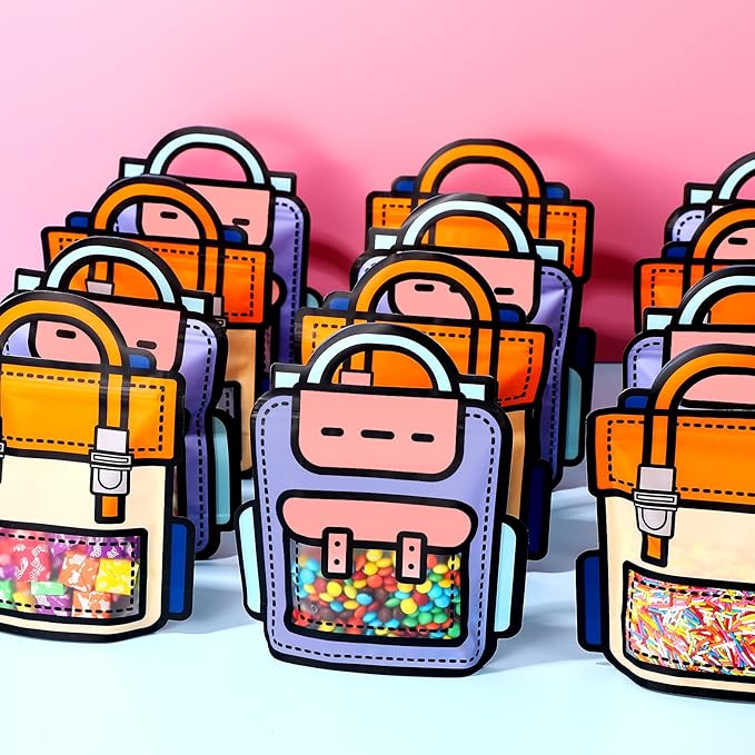Yeyeplum 40 Pcs Goodie Bags Stuffers for Kids Birthday Goodie Bags Cartoon Snack Candy Treat Party Favor Plastic Gift Handbags Bulk with Handle for Back to School Supplies(7.2 x 8.4 Inch,Bag Style)