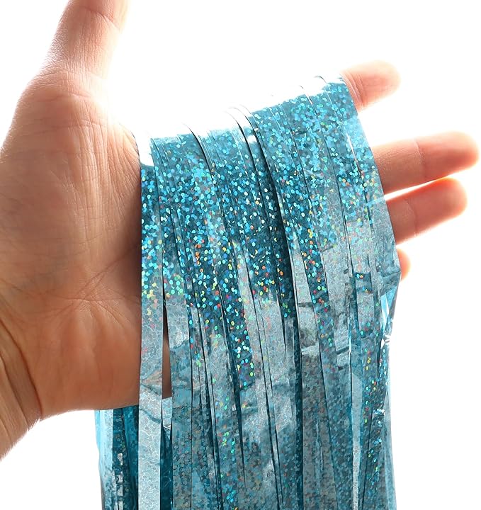 Light Blue Backdrops Curtains Party Decorations, Tinsel Streamers Birthday Decoration for Women Men, Photo Booth Props for Wedding, 2Pack 3.28X6.56Ft