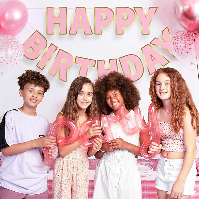Happy Birthday Banner - 9ft Pre-Strung Happy Birthday Sign for Women, Men, Girls, Boys - No DIY Birthday Decorations & Party Supplies(Pink Gold)