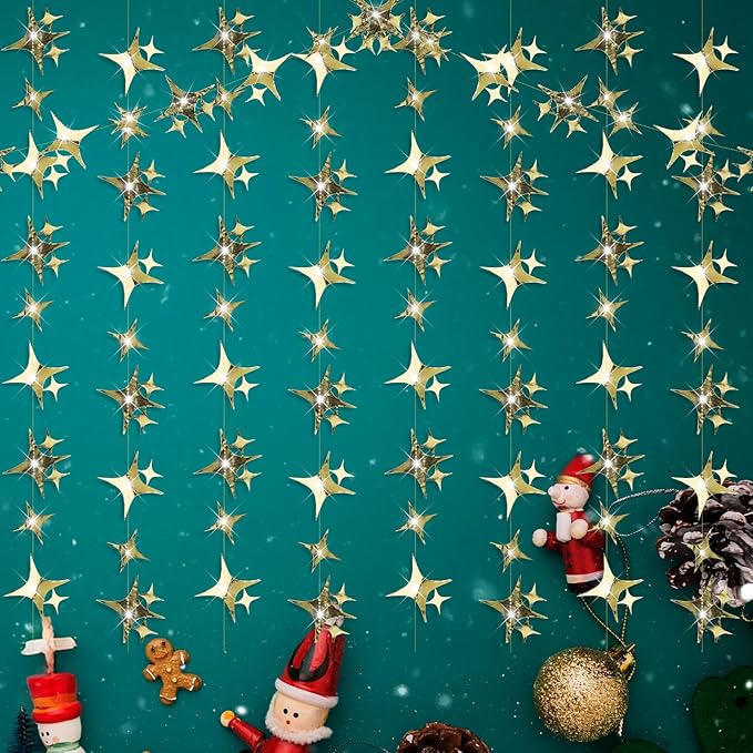 Glitter Gold Star Garland Banner, 52 Feet Twinkle Star Hanging Bunting Banner Backdrop for Wedding Birthday Baby Shower Graduation Christmas Party Decorations(Gold)