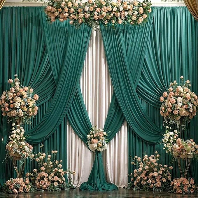 40x10FT Hunter Green Backdrop Curtains for Wedding Parties,Wrinkle Free Polyester Photography Backdrop Drapes for Baby Shower Birthday Parties Stage Background Stand Decorations 4x10ft,10 Panels