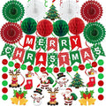 25pcs Christmas Party Decorations Merry Christmas Banner Paper Fan Garlands String Circle Dot Honeycomb Ball Swirl Streamers Snowman Santa for Xmas Decorations Indoor Home Decor