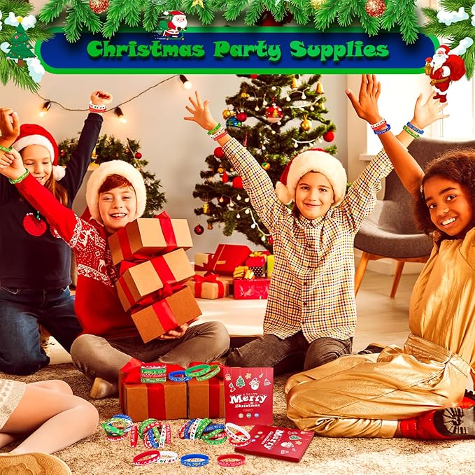 Christmas Rubber Bracelets 30 PCS Bulk Christmas Party Favors Stocking Stuffers for Kids Silicone Wristbands Goodie Bags Stuffers Xmas Toys Student Gifts Party Supplies Decorations Classroom Prizes