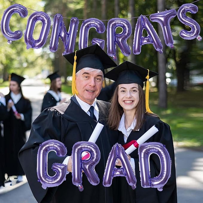 KALOR 16 Inch Purple Congrats Grad Banner Balloons, Purple Congrats Grad Letters Sign, Graduation Decorations 2026 for Graduation Party Decorations 2026