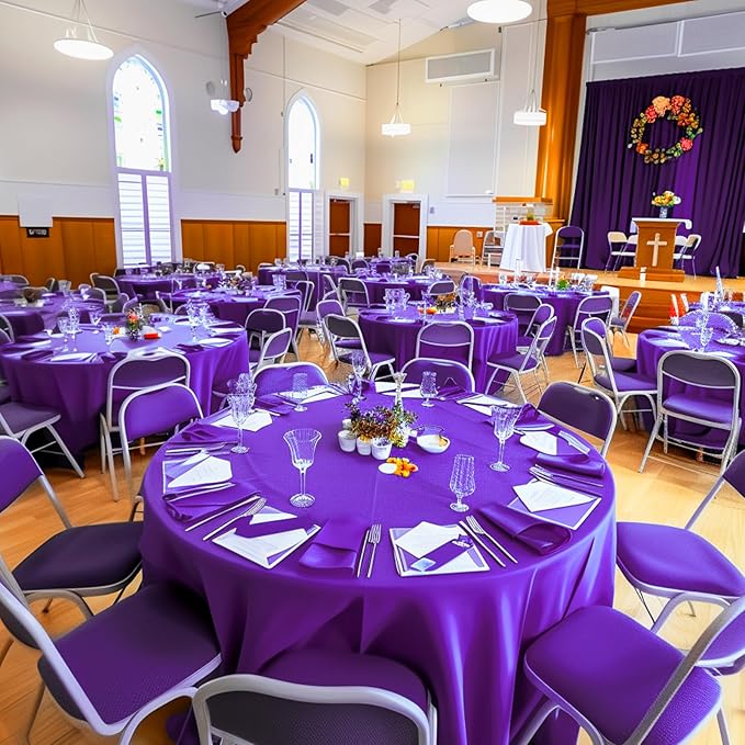 Purple Plastic Table Cloth Round Table 15 Pack, 84'' Tablecloth for Graduation Decorations Class of 2025, Table Cloth for Disposable Use, Table Cover for Holiday Party, Gathering