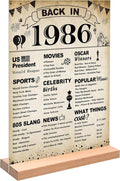 DARUNAXY 40th Birthday Party Decorations, Vintage Back in 1986 Poster Acrylic Sign with Stand 40 Year Old Party Supplies for Men& Women Vintage 1986 Table Decor 40th Anniversary Class Reunion Gifts