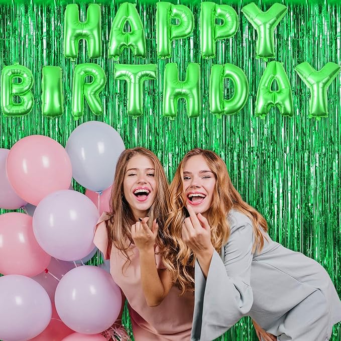 2 Pack Fringe Curtains Backdrops, Foil Fringe Curtains, Door Streamers for Birthday Wedding Bridal Shower Holiday Graduation Party Decorations, Photo Booth Backdrops, Green