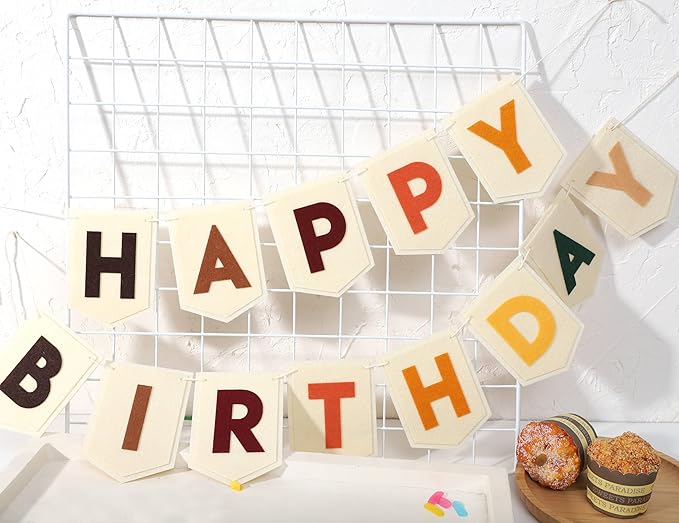 Boho Felt Happy Birthday Banner - Bohemian Birthday Party Decorations,Boy Girl Birthday Felt Banner,Boho Happy Birthday Garland, Window Door Mantels Easy To Hang Decor