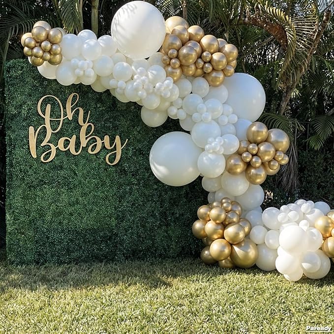 White Gold Balloons Garland Arch Kit, 120pcs Gold Balloon Arch Kit With Star Foil Balloons Gold Star Banner Gold 4d Foil Balloon For Birthday Baby Shower Party Wedding Anniversary Decorations