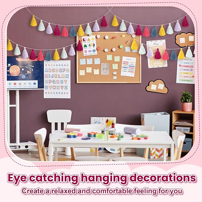 4 Pcs Rainbow Tassel Garland Party Decor, Colorful Boho Wall Hanging Banner for Birthday Birthday Wedding Baby Shower Party, Classroom, Bedroom, Nursery Home Decor(Dark,3.15 Inch)