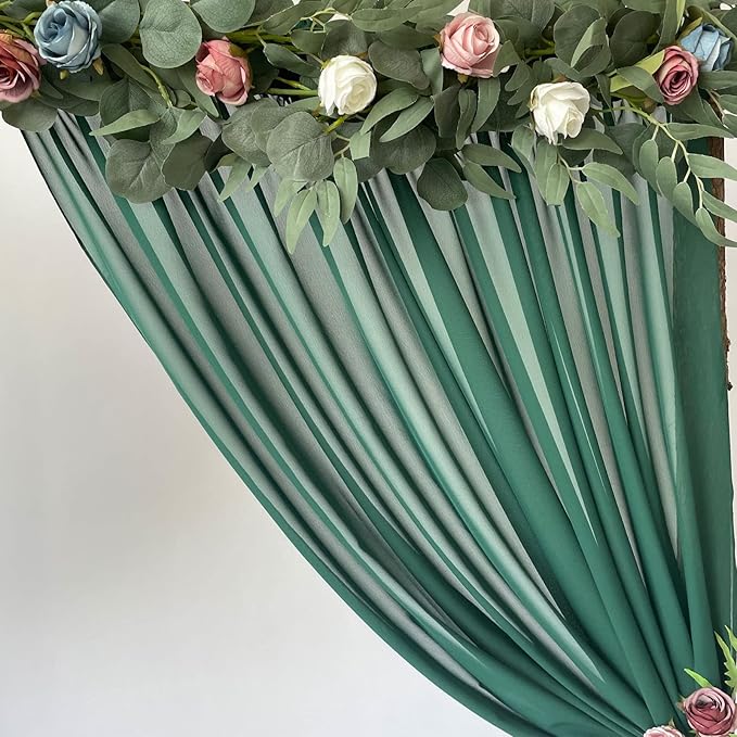 EHLDekol Sheer Chiffon Backdrop Curtains 10ft x 10ft(5ft x 2Panels)，Chiffon Fabric Drapes for Wedding, Long Sheer Curtain for Living Room, Arch Party Stage Decoration (Emerald Green, 120 x 120 Inch)
