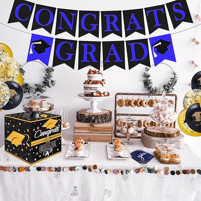 Graduation Card Box, Graduation Party Decorations 2025, Black Graduation Box, Graduation Card Holder, Foldable Cardboard Congrats Grad Card Gift Box for Graduation Party Supplies Party Favors
