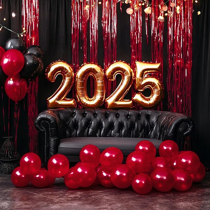 PartyWoo Red Streamers Fringe Curtain Backdrop 2pcs 8.2 ft Red Tinsel Foil Backdrop for Birthday Graduation Bachelorette Citizenship Strawberry Cherry Casino Movie Marry Me Theme Party Decorations