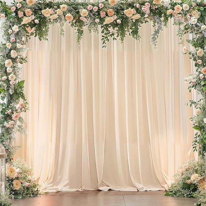 8x10FT Champagne Backdrop Curtains for Wedding Parties, Wrinkle Free Polyester Photography Backdrop Drapes for Baby Shower Birthday Parties Stage Background Stand Decorations 4x10ft,2 Panels