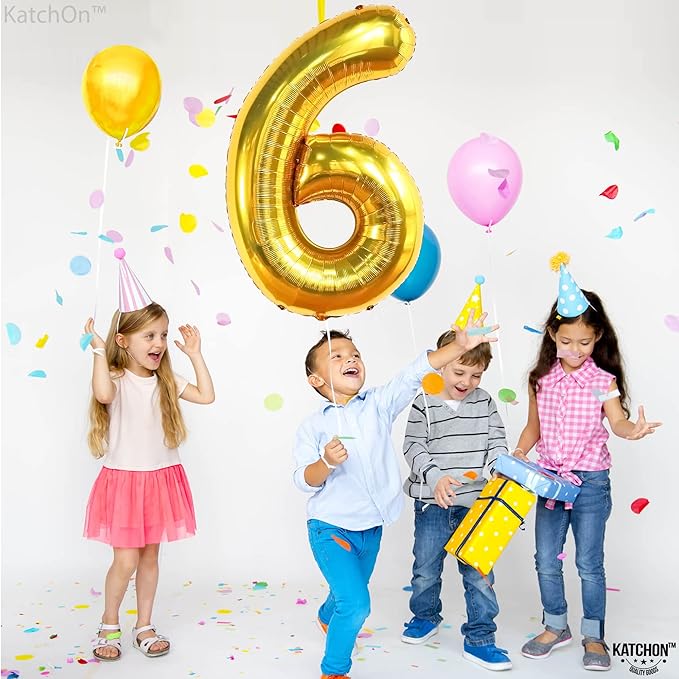 KatchOn, Giant Gold Number 6 Balloon - 40 Inch | 6th Birthday Balloon for 6th Birthday Decorations | 6 Balloons for Birthday | 6 Year Old balloon for 6 Year Decorations