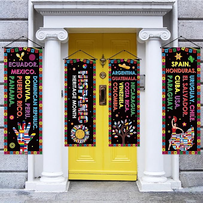 Panelee 4 Pcs Hispanic Heritage Month Decorations National Hispanic Heritage Month Banner Latin American Porch Signs Spanish Classroom Decor for Classroom Home Wall Indoor Outdoor Hanging Backdrop