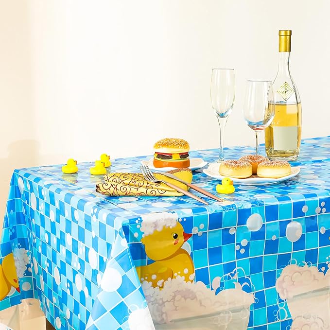 Oudain 3 Pcs Plastic Yellow Duck Tablecloth Disposable Cute Bubble Rubber Yellow Ducky Table Cover for Birthday Party Decorations Supplies, 51 x 86.6 Inch
