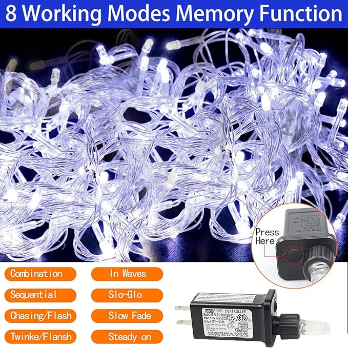 FUNIAO Outdoor Christmas Star Lights 320 LED Waterfall Christmas Tree Lights 8 Lighting Modes Outdoor Christmas Decorations Star String Lights for Outside Tree Wall Yard Xmas Wedding Party (White)