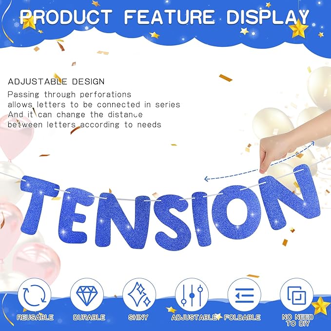Retirement Banner Pre-Strung GOODBYE TENSION HELLO PENSION Banner Glitter Retirement Party Supplies Decorations for Women Men Office Home Decor (Blue)